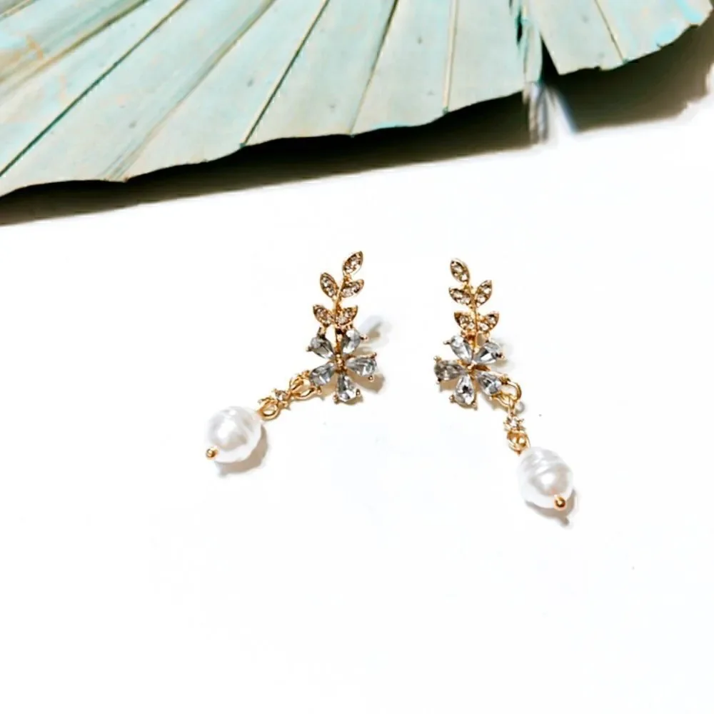 Crystal flower drop earrings  #97